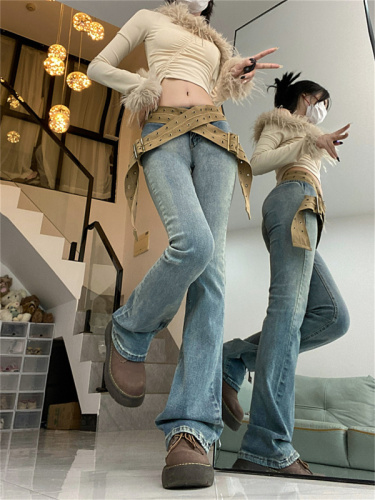 Real shot!  Slightly flared jeans for women, designer pants, mid-rise straight pants, floor-length pants, wide-leg pants