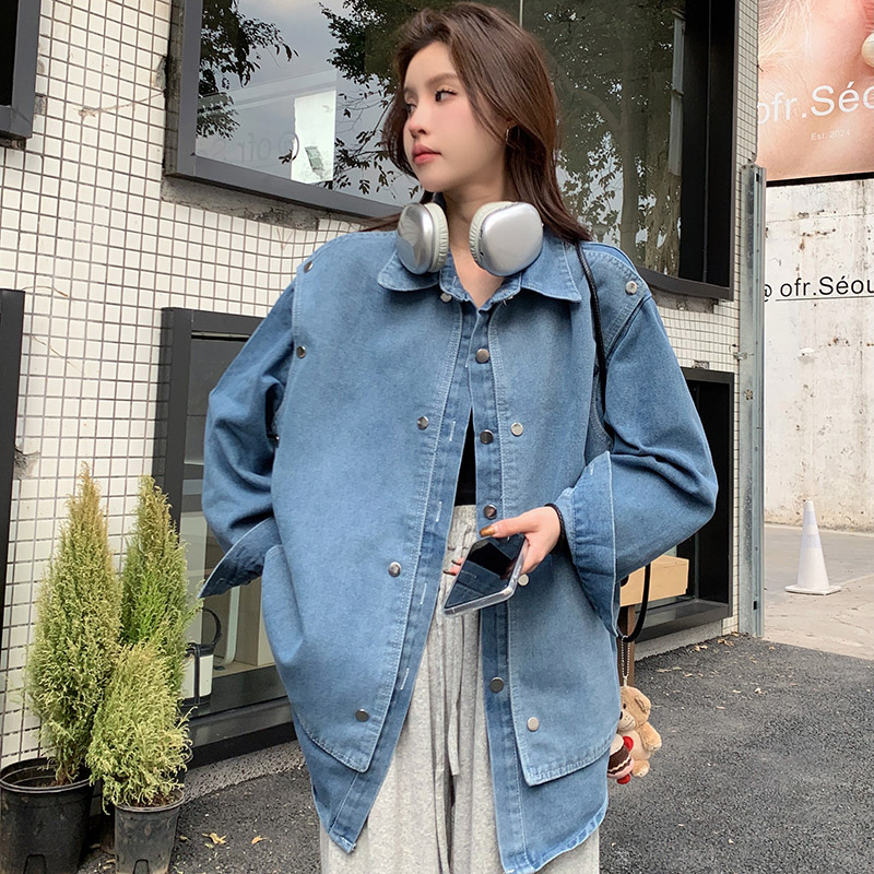 Real shot!  Spring and Autumn Retro Design Niche Couple Heavy Industry Jacket Loose Casual American Denim Jacket