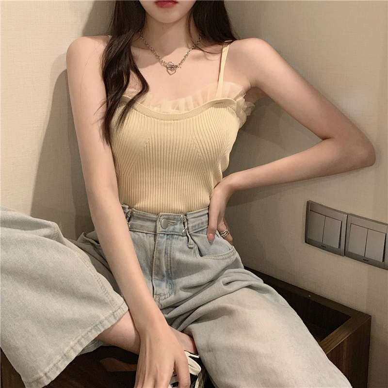 法式黑色別致小吊帶背心女春季2024年新款外穿打底衫辣妹內搭上衣