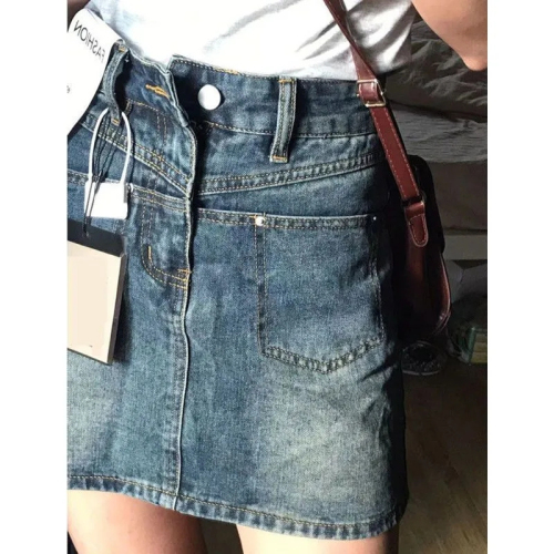 Denim short skirt for women summer 2024 new slimming A-line anti-exposure versatile hip-covering skirt