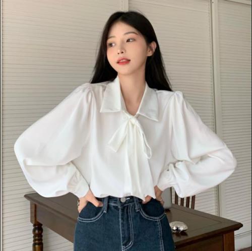 2024 Spring Large Size Western Style White Shirt Long Sleeve Bow Tie Temperament Design Shirt M-4XL 200 Jin