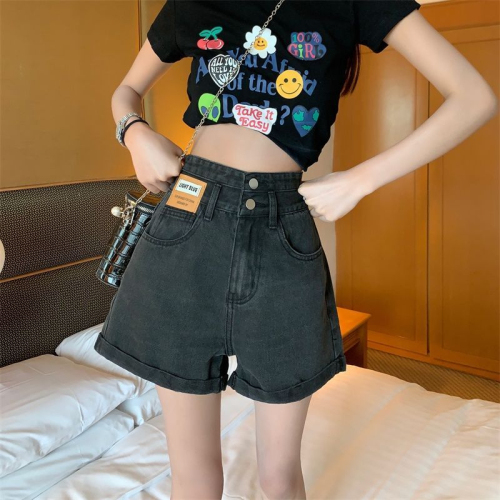 Design sense spring and summer new sweet and cool casual leg-length high-waisted wide-leg shorts denim