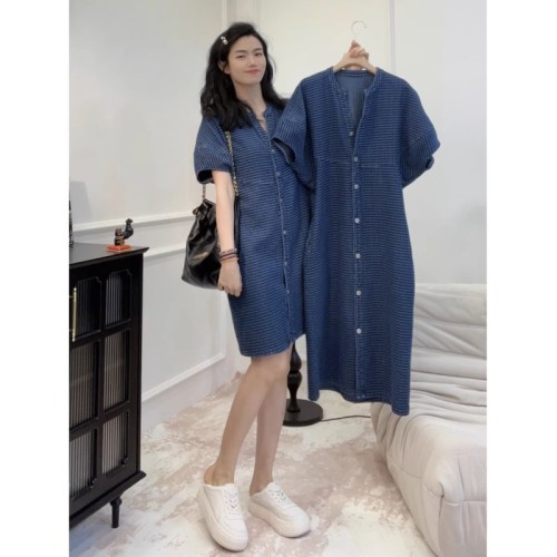 Short/long 2024 spring new custom jacquard denim high-end dress