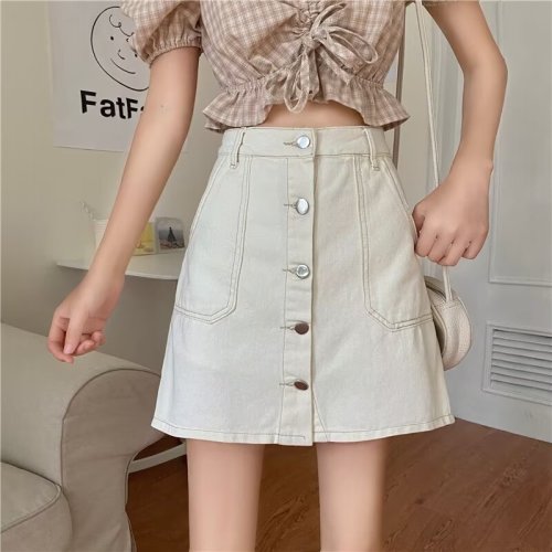 Designed letter slimming mid-length A-line slit hip skirt retro denim skirt for women spring and summer