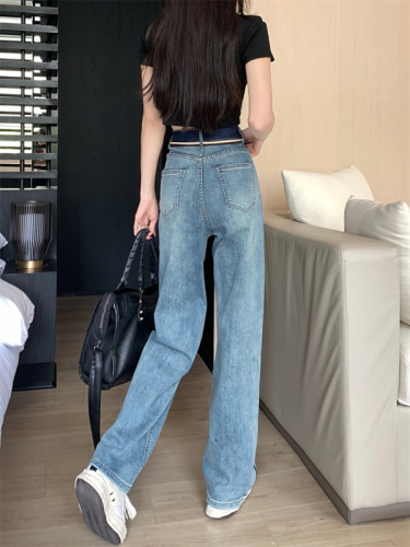 Real shot of retro jeans for women in spring 2024 new loose wide-leg straight pants trousers high-waisted slim pants