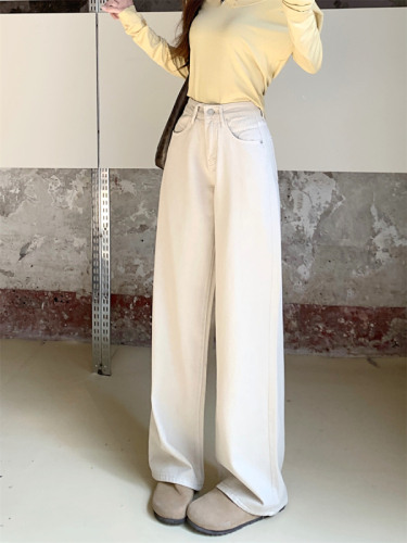 Actual shot~Versatile, lazy, loose, straight, slimming and drapey wide-leg jeans and floor-length pants