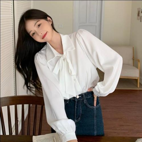 2024 Spring Large Size Western Style White Shirt Long Sleeve Bow Tie Temperament Design Shirt M-4XL 200 Jin