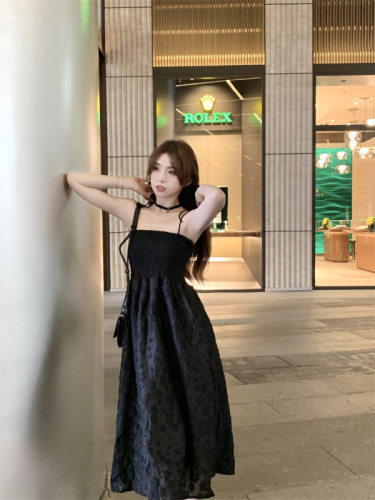 5015 real shot~Large size French gentle style jacquard suspender dress for women summer temperament waist-cinching tube top dress