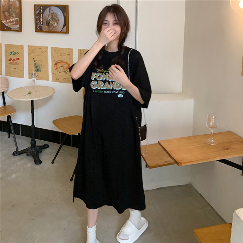 實拍6535包領精梳棉夏新款韓版寬鬆大碼短袖連衣裙女t恤