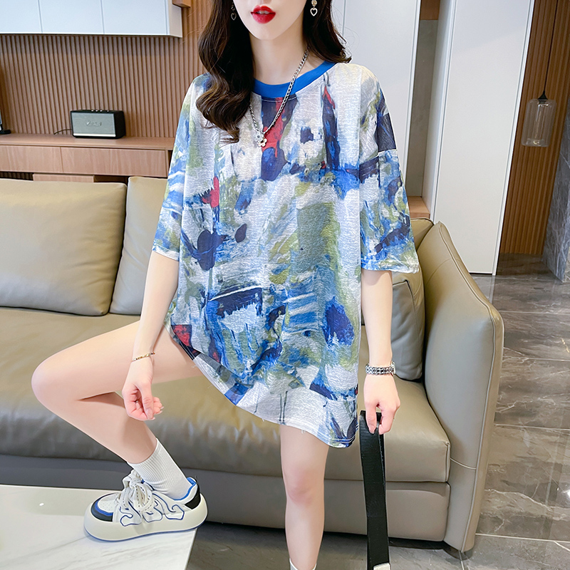 實拍 納米絲新款百搭印花短袖T恤女夏季設計感韓版寬鬆上衣潮