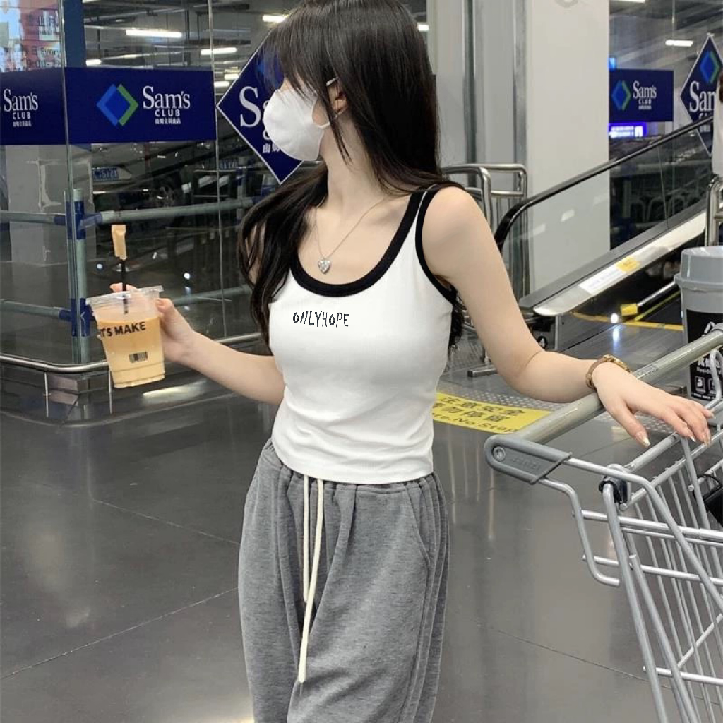 2024春夏新款百搭印花背心女內搭外穿撞色上衣女