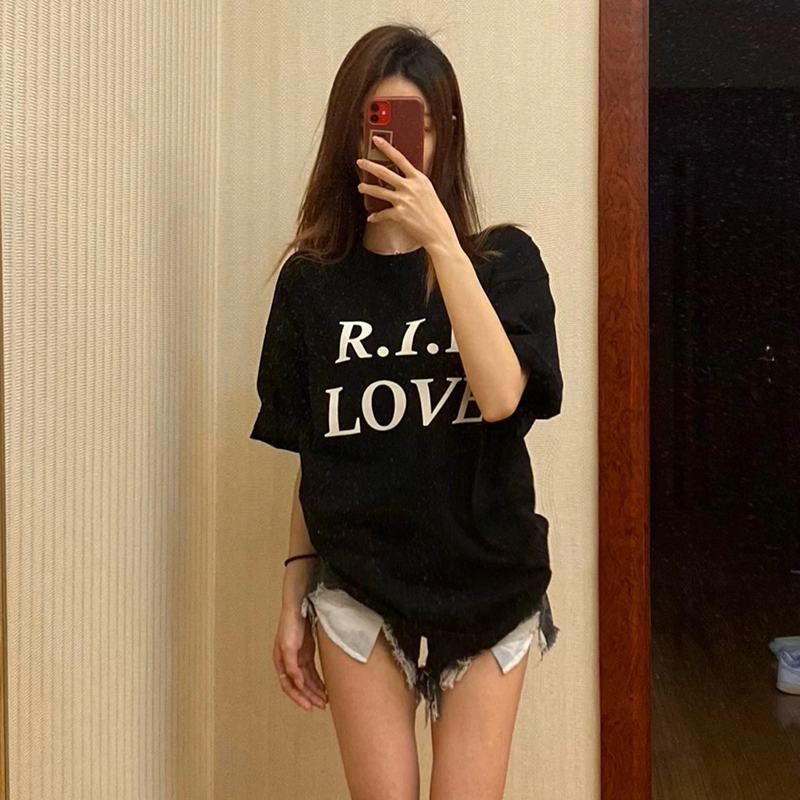 美式復古ins短袖t恤女潮牌設計感小眾休閒打底衫情侶
