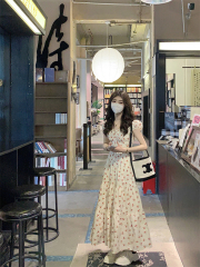 Actual shot #Summer temperament, pure desire, slim dress, gentle niche design, floral long skirt for women