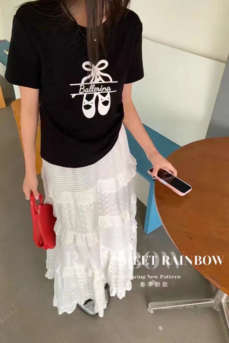 芭蕾舞鞋T恤短袖女韓版夏季圓領修身顯瘦短款減齡打底半袖上衣ins