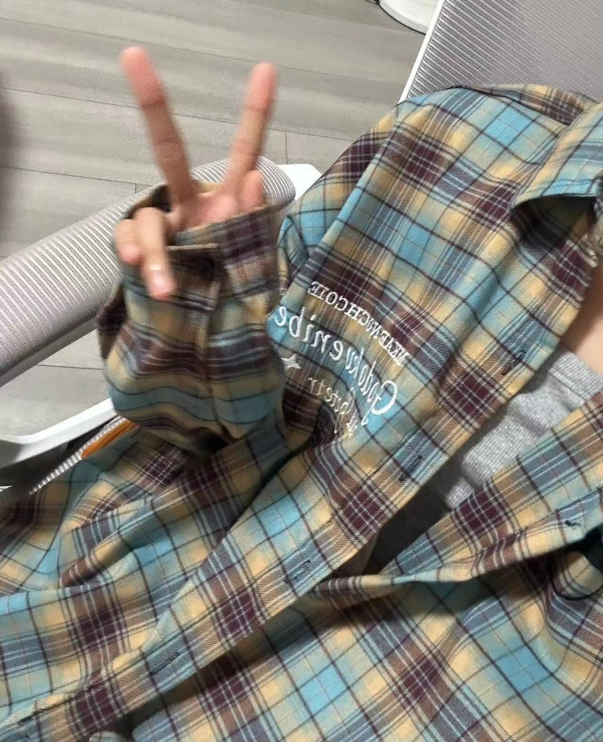 美式復古POLO格子長袖襯衫女韓系寬鬆外搭高街嘻哈休閒ins外套潮