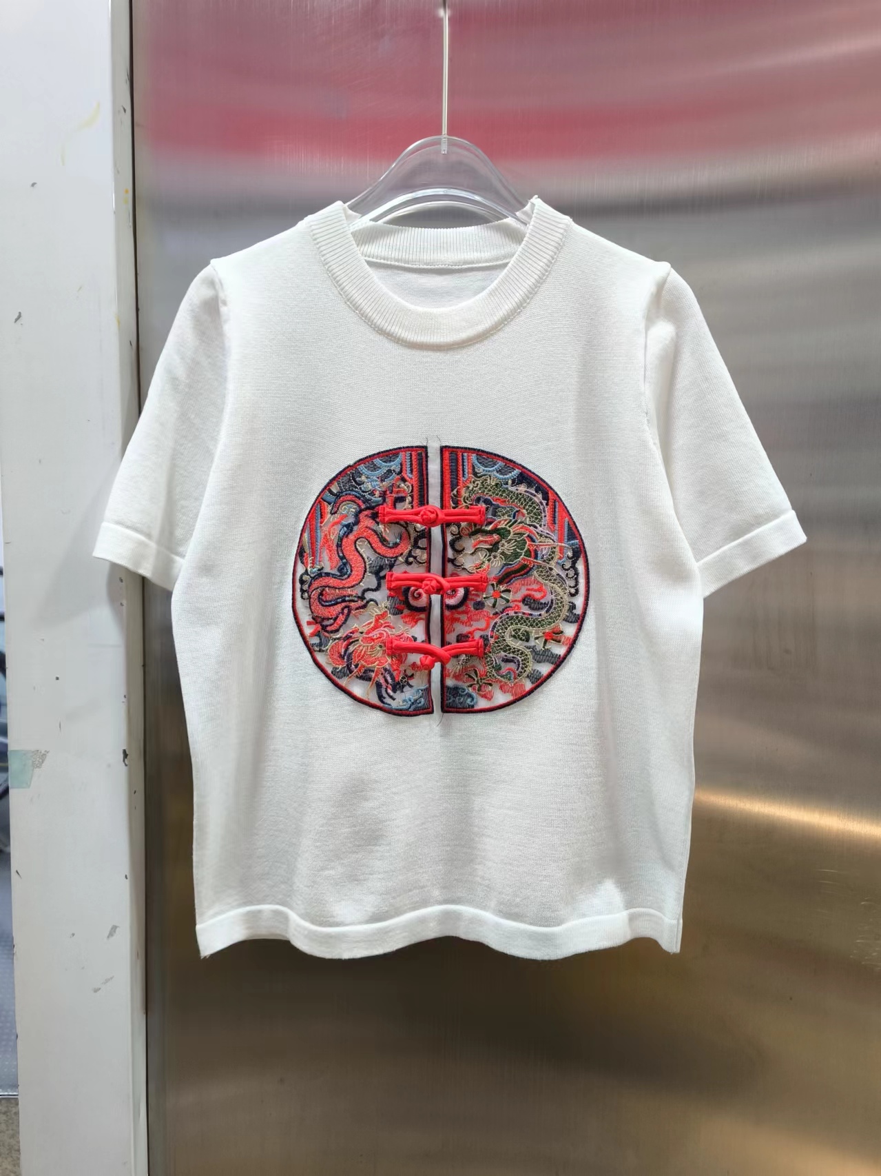2024春夏新款國風重工刺繡顯瘦高級感百搭時尚復古刺繡撞色針織衫
