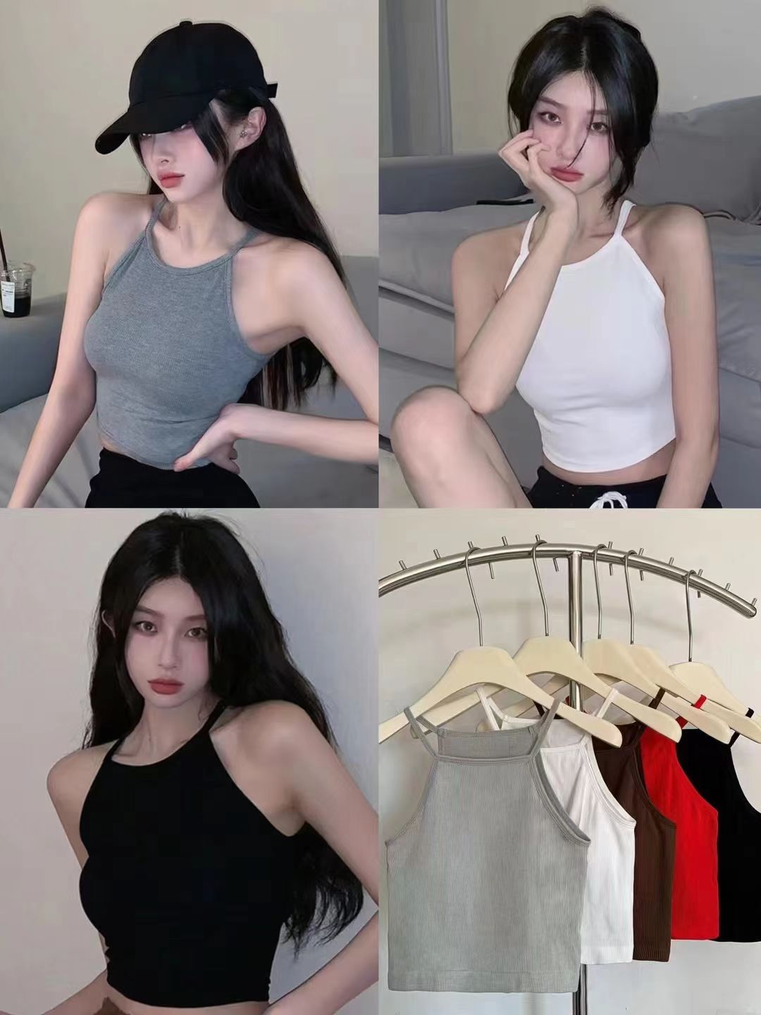 純色掛脖小吊帶背心女內搭春夏2024新款固定杯辣妹外穿打底衫上衣