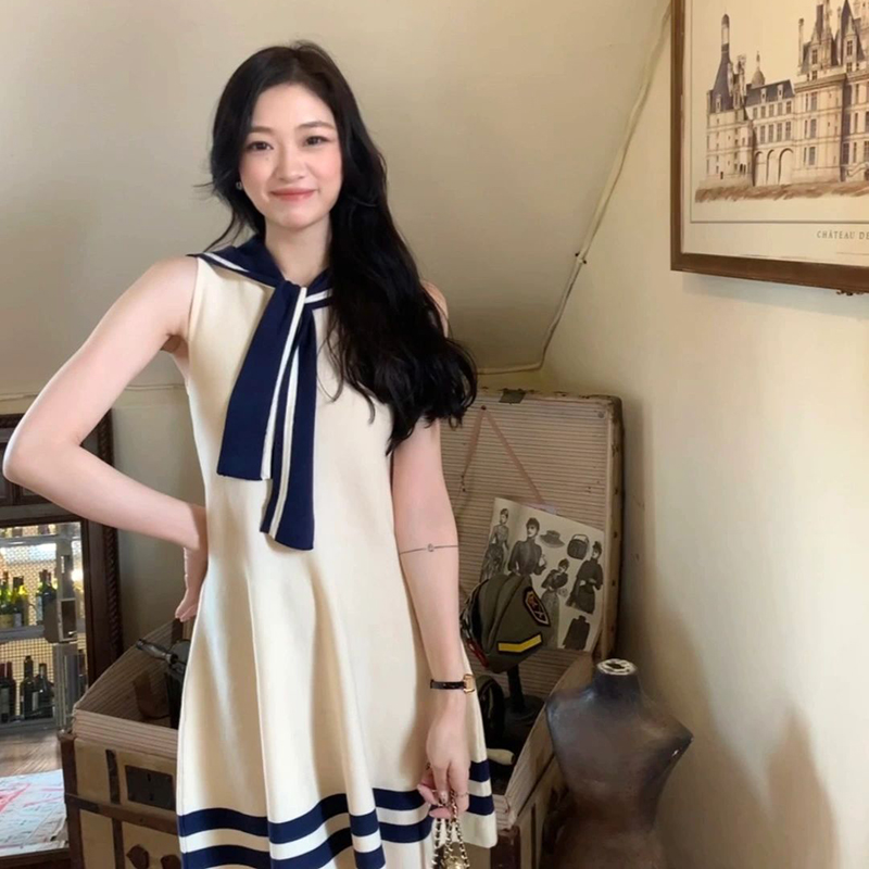 法式氣質不規則綁帶無袖連衣裙女夏季新款高級感小眾端莊大氣裙子