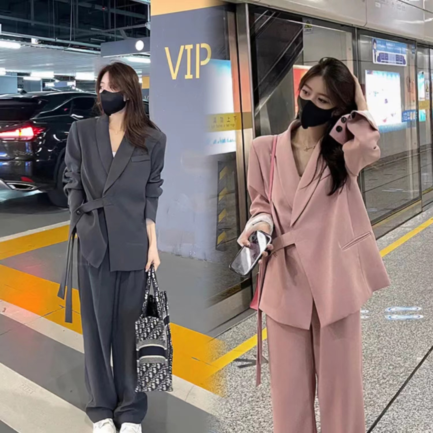 高級西裝設計感綁帶西裝外套春夏季新款時尚休閒西服套裝女