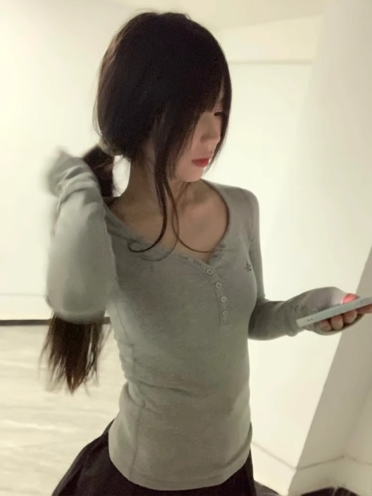 精梳純棉1*1重工原版質量 V領正肩T恤女短款純欲上衣