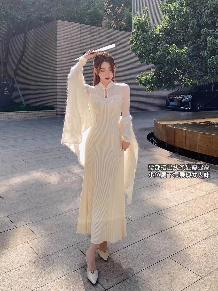 島歌夫人新中式女裝春秋款國風套裝針織連衣裙改良旗袍民國小洋裝
