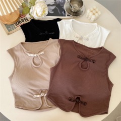 2024 New Arrival Retro Short-Style Chinese-Design Vest for Women—Wearable, Slim-Fit Back-Supporting Base Layer Top