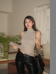 Sweet hot girl high collar knitted camisole women's summer I-thread sexy elastic inner wear short top