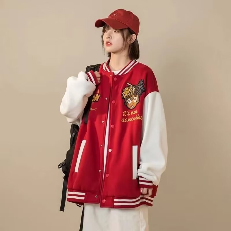 美式拼接撞色棒球服女春季2024新款寬鬆潮牌港風休閒夾克外套