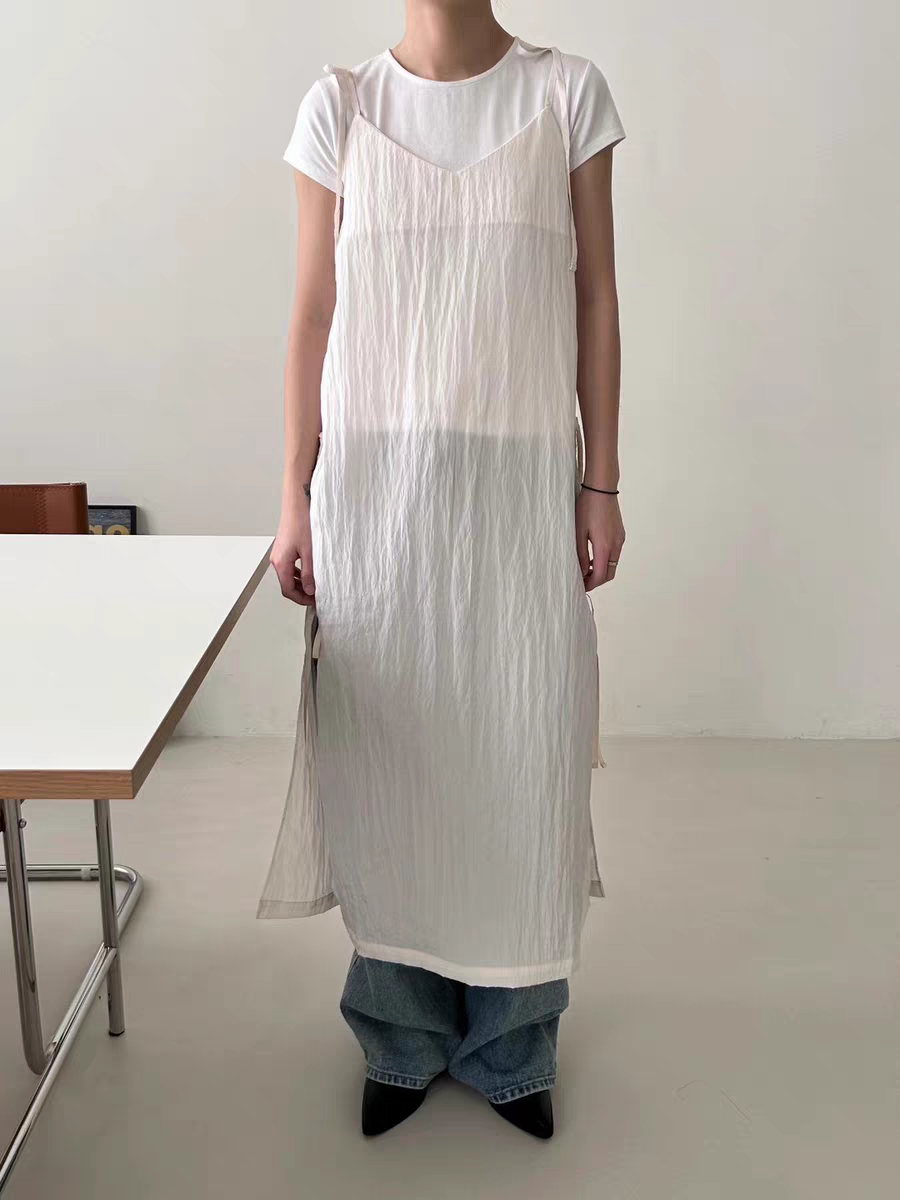 Korea 2024 early spring new style solid color suspender skirt strappy long skirt dress