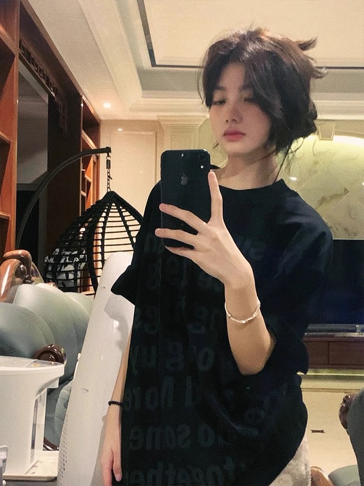 高質量純棉220克精梳緊密手感好直播品質前印花短袖t恤女