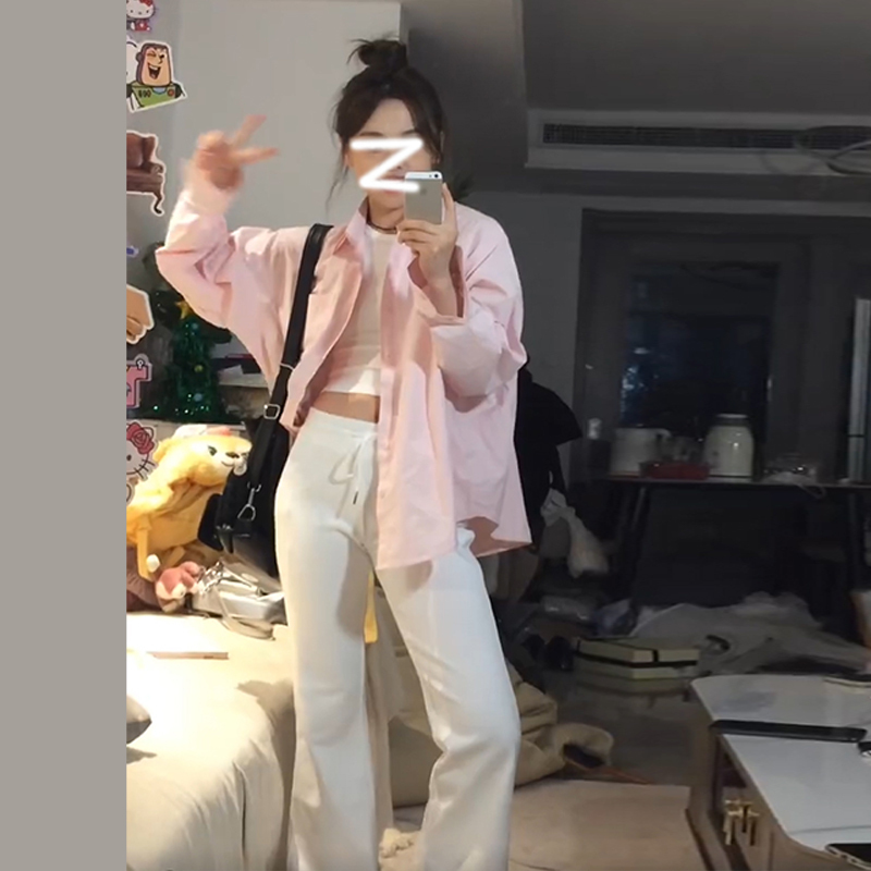 早春高級感內搭上衣2024新款薄款粉色襯衫外套女春秋法式長袖襯衣
