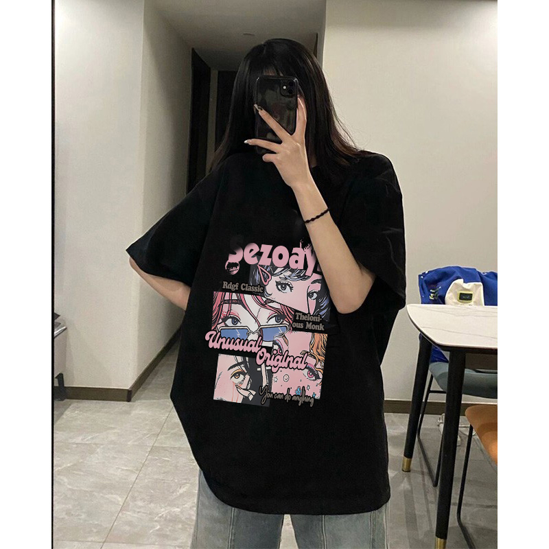 200克精梳純棉新款T恤女寬鬆大碼設計潮牌版印花上衣