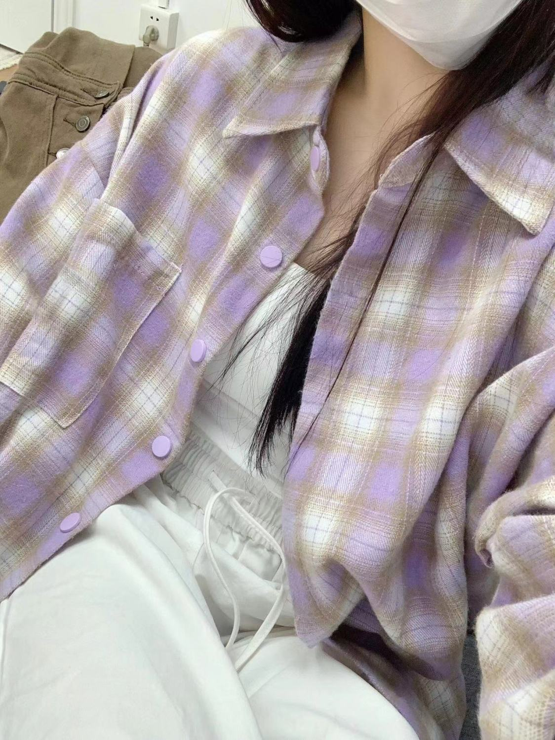 美式甜美格子襯衫女春季新款設計感小眾襯衣外套長袖上衣服開衫潮