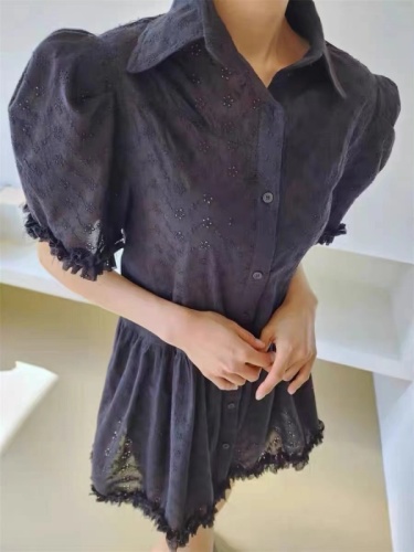 South Korea Dongdaemun 2024 spring new short-sleeved solid color simple temperament dress for women