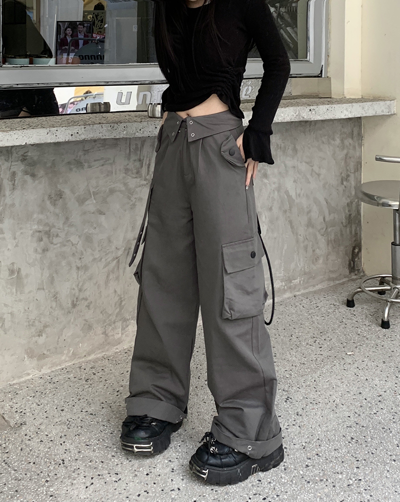 實拍 水洗全棉 工裝褲女春秋多口袋直筒褲美式街頭休閒褲