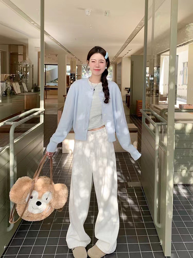 曾小咸 質感心動 軟糯百搭藍色開衫上衣女早春新款修身顯瘦