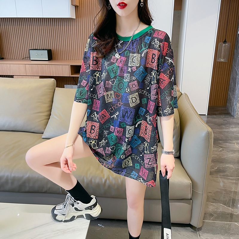 實拍 納米絲新款百搭印花短袖T恤女夏季設計感韓版寬鬆上衣潮