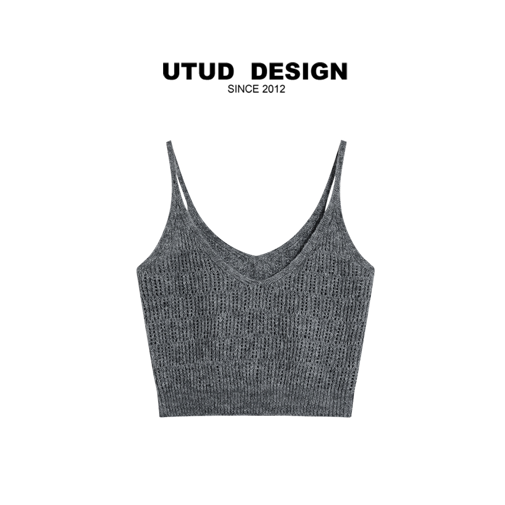 UTUD DESIGN 博主穿搭疊穿羊毛針織吊帶背心女春季設計感鏤空上衣