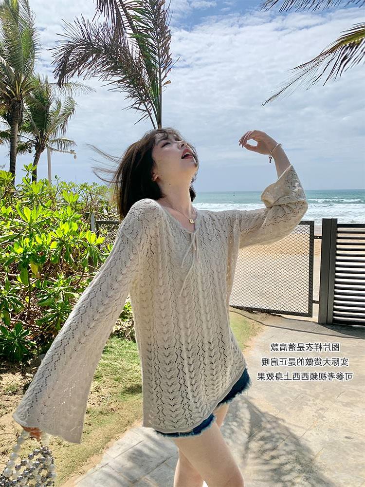 Masisi slightly fat large size fat mm hollow knitted sweater for women in spring loose slimming lazy style long-sleeved pullover top