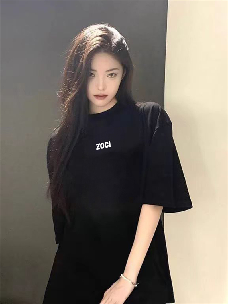 200克精梳純棉新款T恤女寬鬆大碼設計潮牌版印花上衣