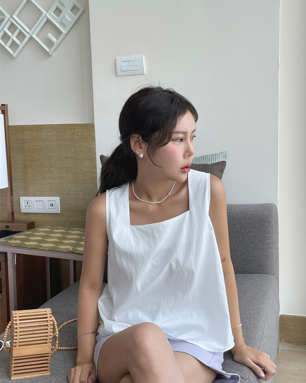 Size update chic Korean style summer simple casual versatile fashionable square neck sleeveless vest suspender shirt top