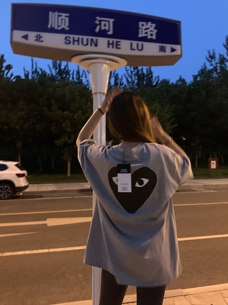 220克抖音爆款落肩寬鬆版型精梳純棉後包邊短袖T恤印花款