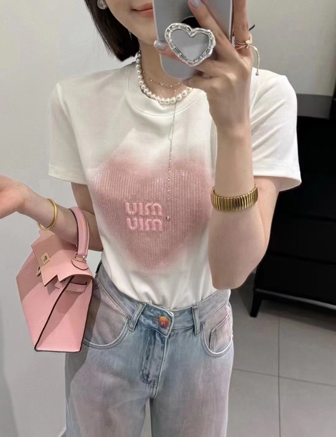 美式愛心扎染印花休閒百搭短袖女夏季2024新款設計感小眾氣質上衣