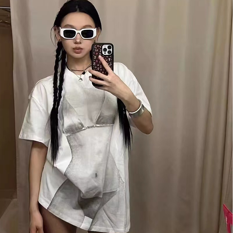 純棉美式辣妹上衣前後印花直播品質寬鬆短袖t恤女