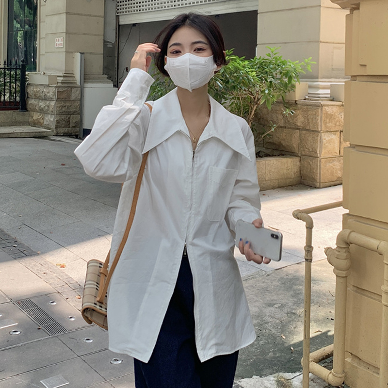 設計感襯衫女春季小眾中長款別致白色外穿上衣