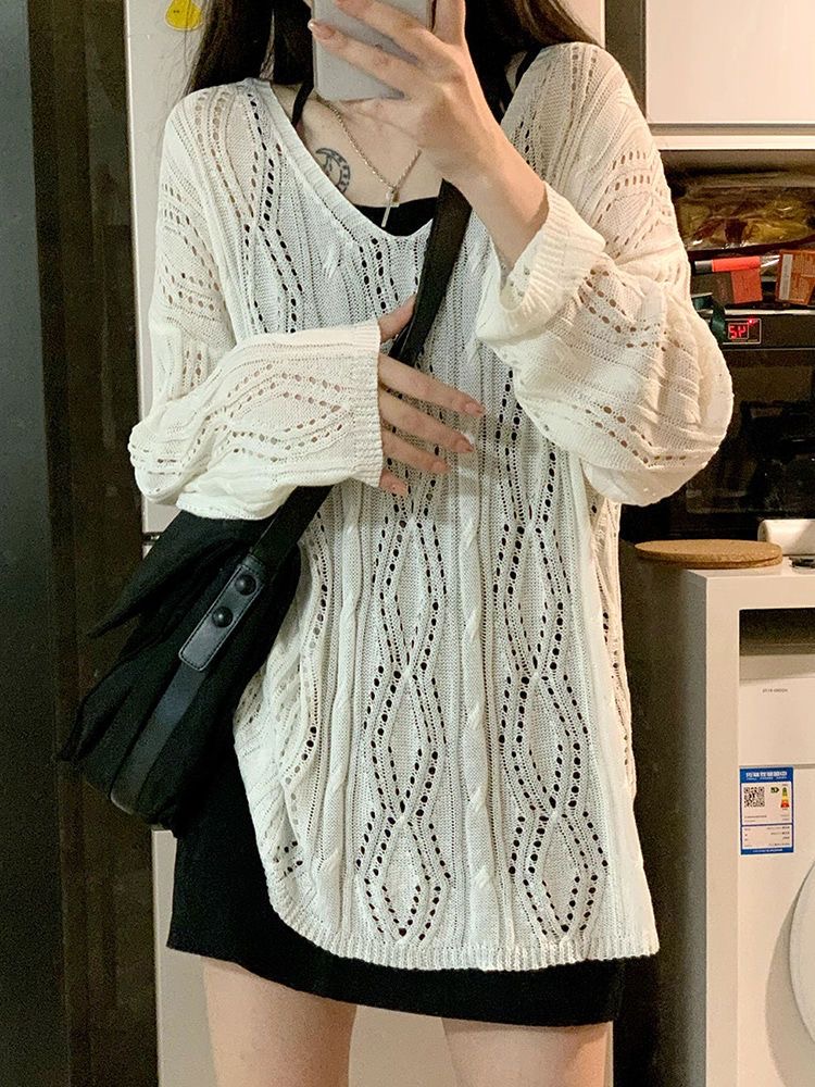 清爽罩衫~辣妹出街薄款防曬冰絲罩衫外搭夏季空調衫綁帶鏤空上衣