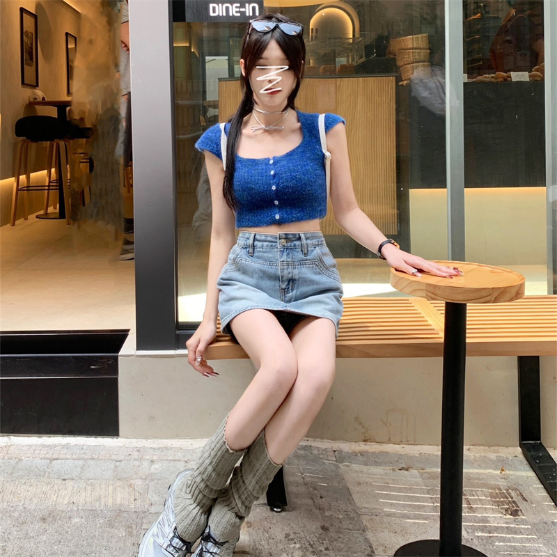 實拍~2024年甜酷辣妹牛仔褲裙女韓版復古百搭顯瘦a字包臀短裙子