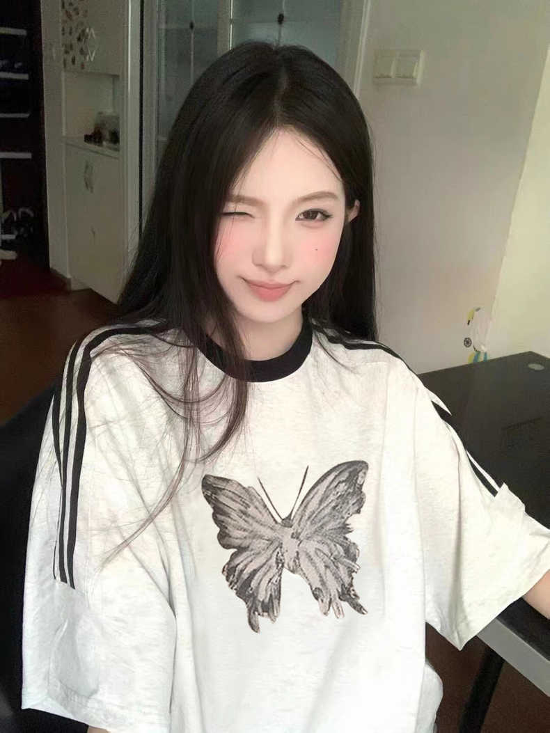 插肩t恤女2024夏季新款設計感小眾寬鬆獨特别致半袖上衣