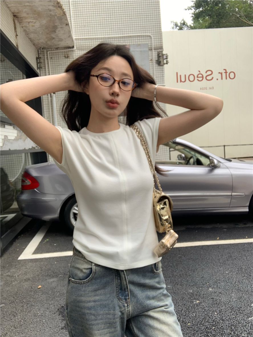 實拍 打底tee圓領短袖t恤女早春新款寬鬆小眾上衣