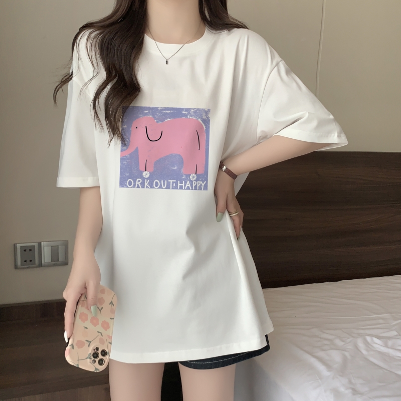 實拍 100%棉精梳純棉 印花夏裝短袖T恤女寬鬆韓版